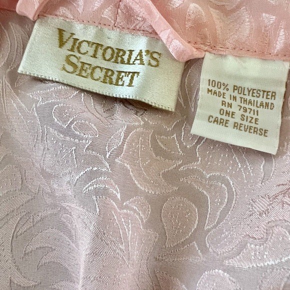 Vintage Victoria's Secret Gold Label Robe Womens OS Pink Satin Short Kimono - Picture 12 of 13